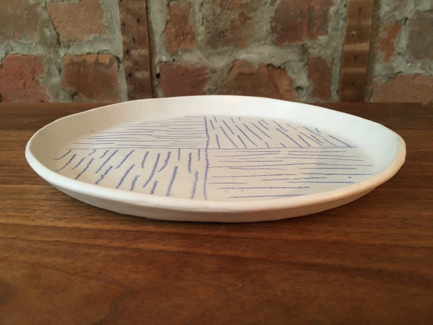 Porcelain Plate with Blue Lines in Quarters II