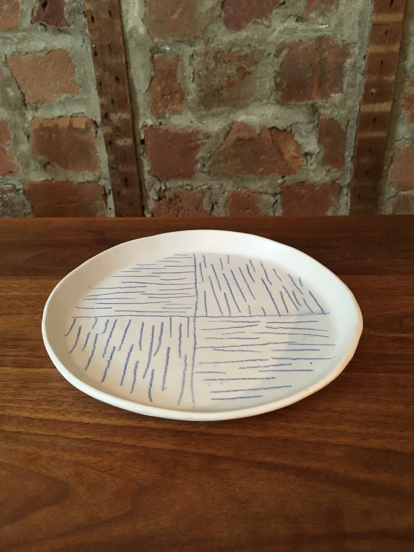 Porcelain Plate with Blue Lines in Quarters II