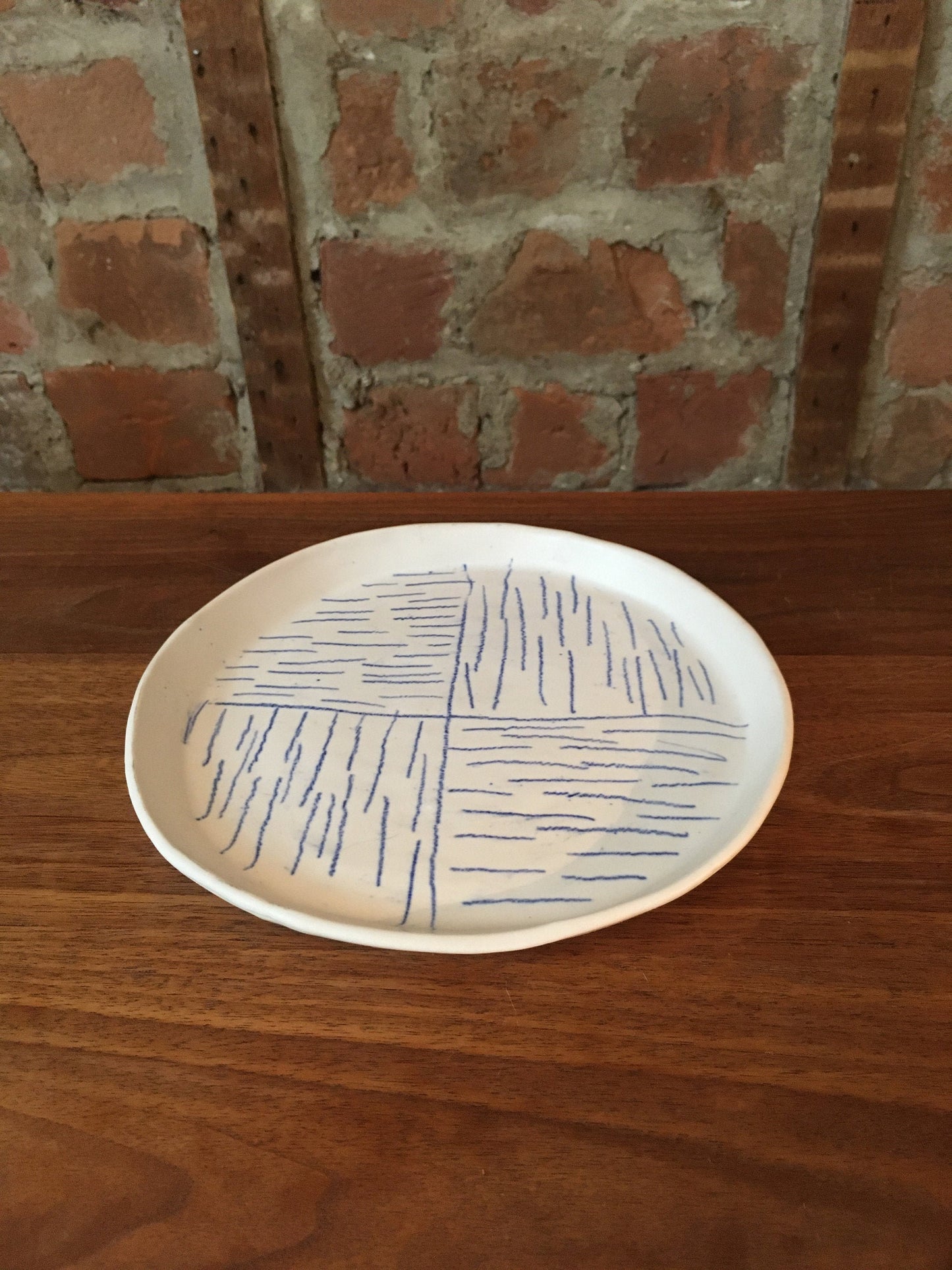 Porcelain Plate with Blue Lines in Quarters III