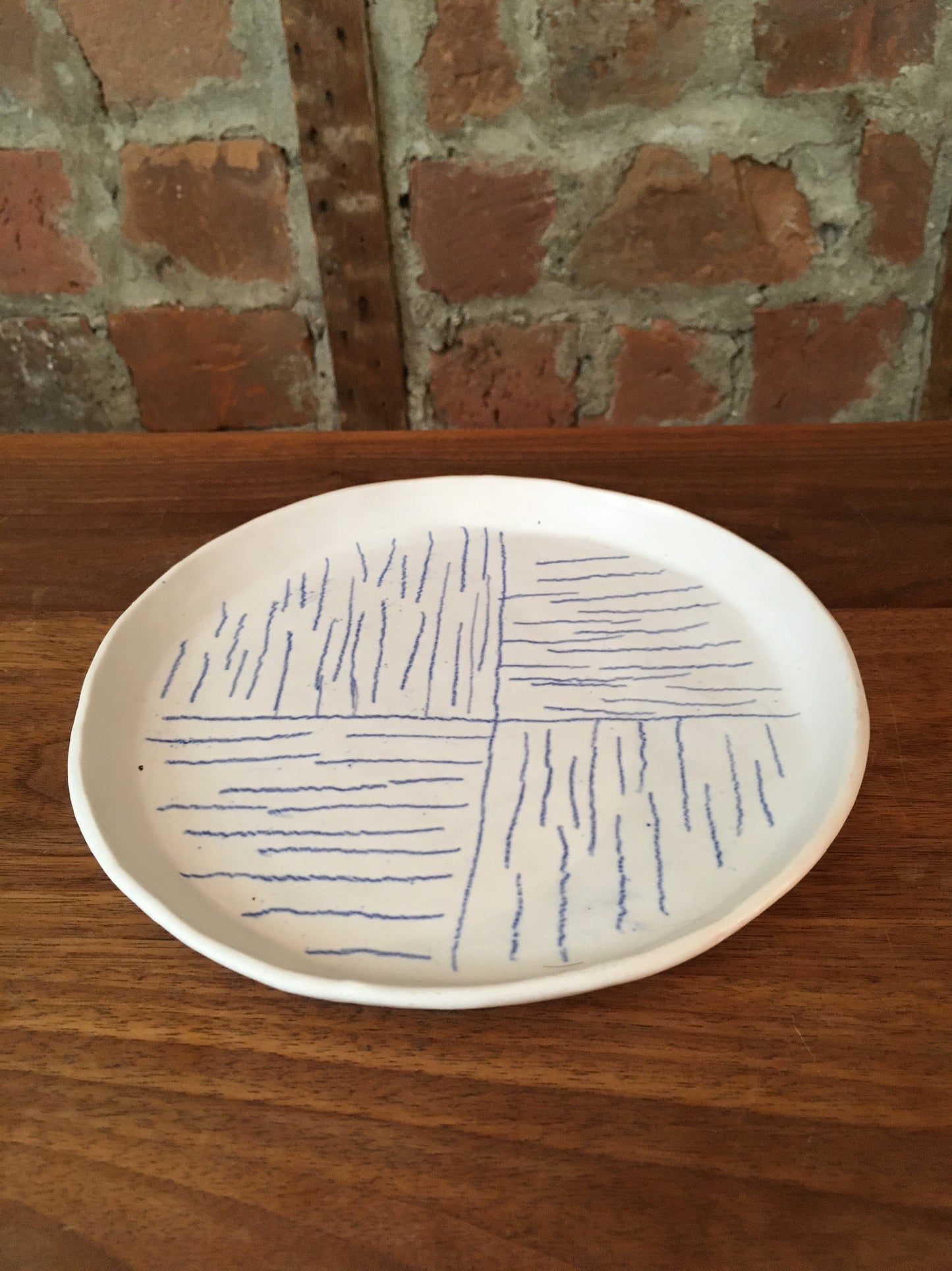 Porcelain Plate with Blue Lines in Quarters IV