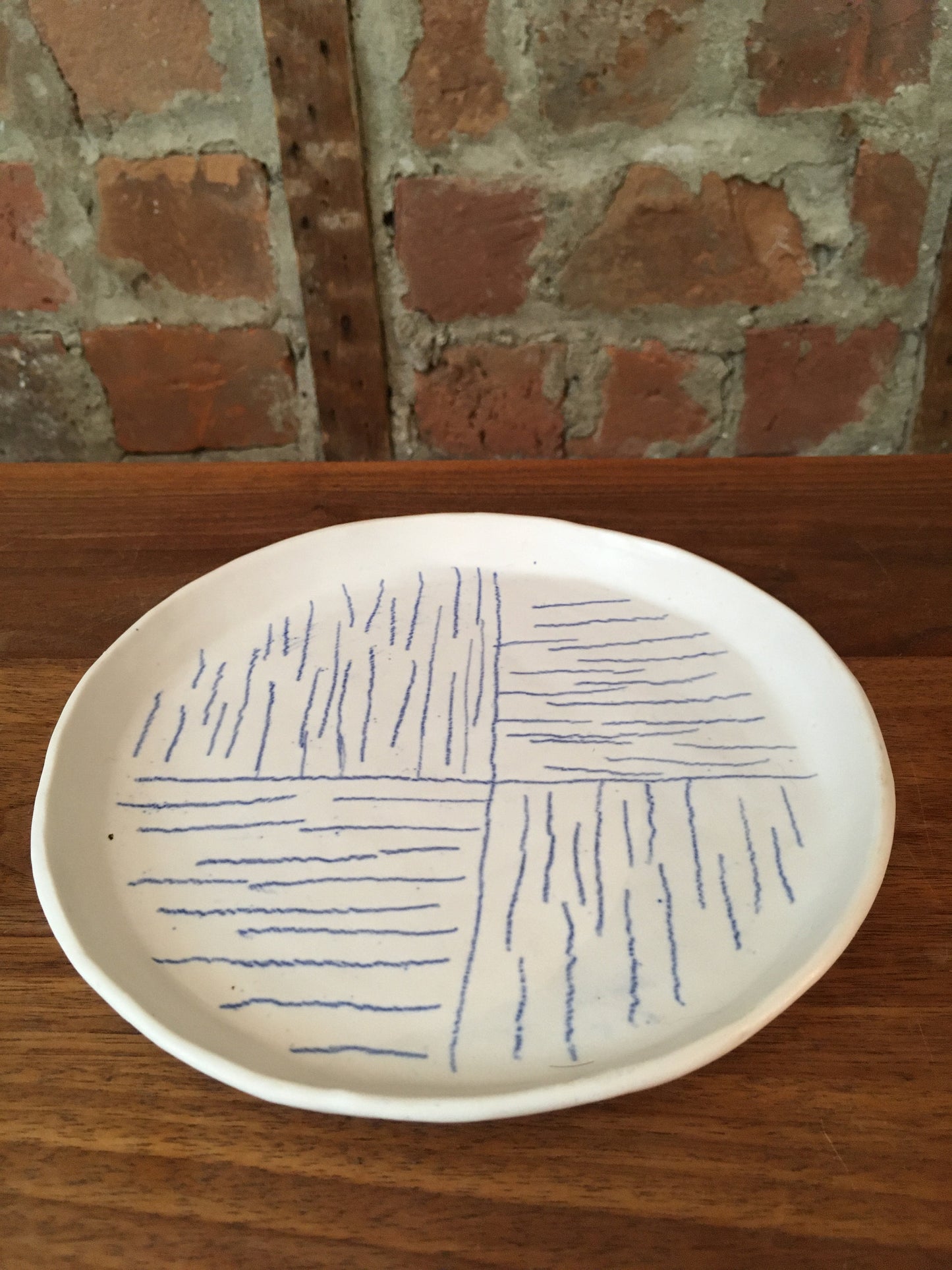 Porcelain Plate with Blue Lines in Quarters IV