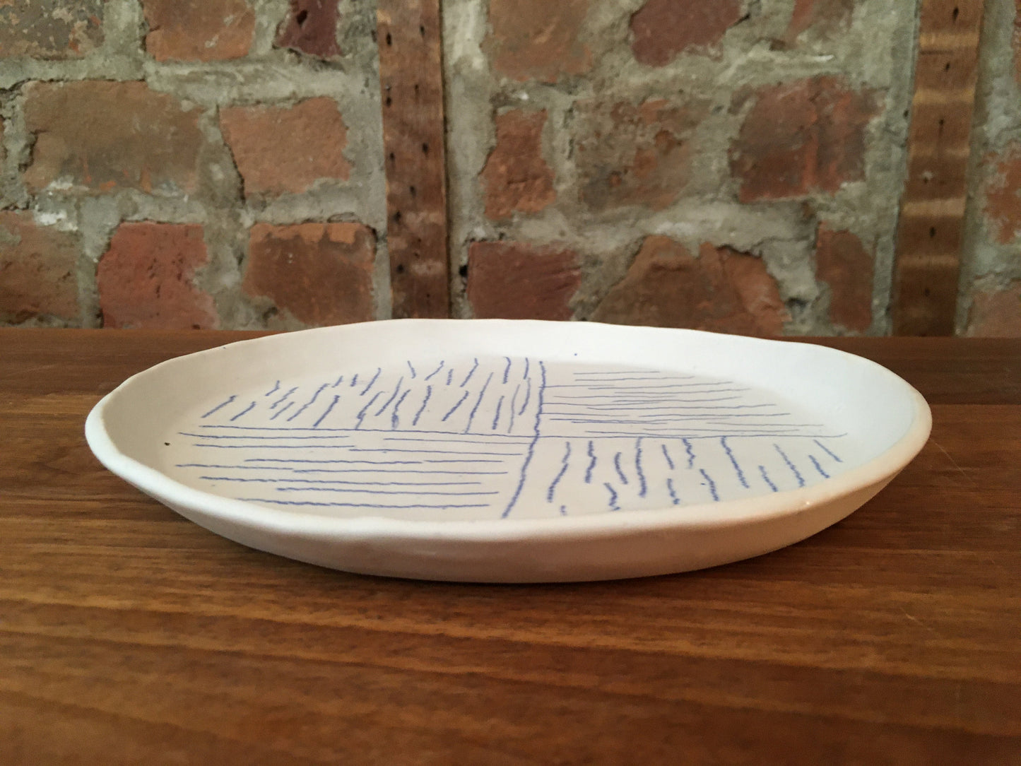 Porcelain Plate with Blue Lines in Quarters IV