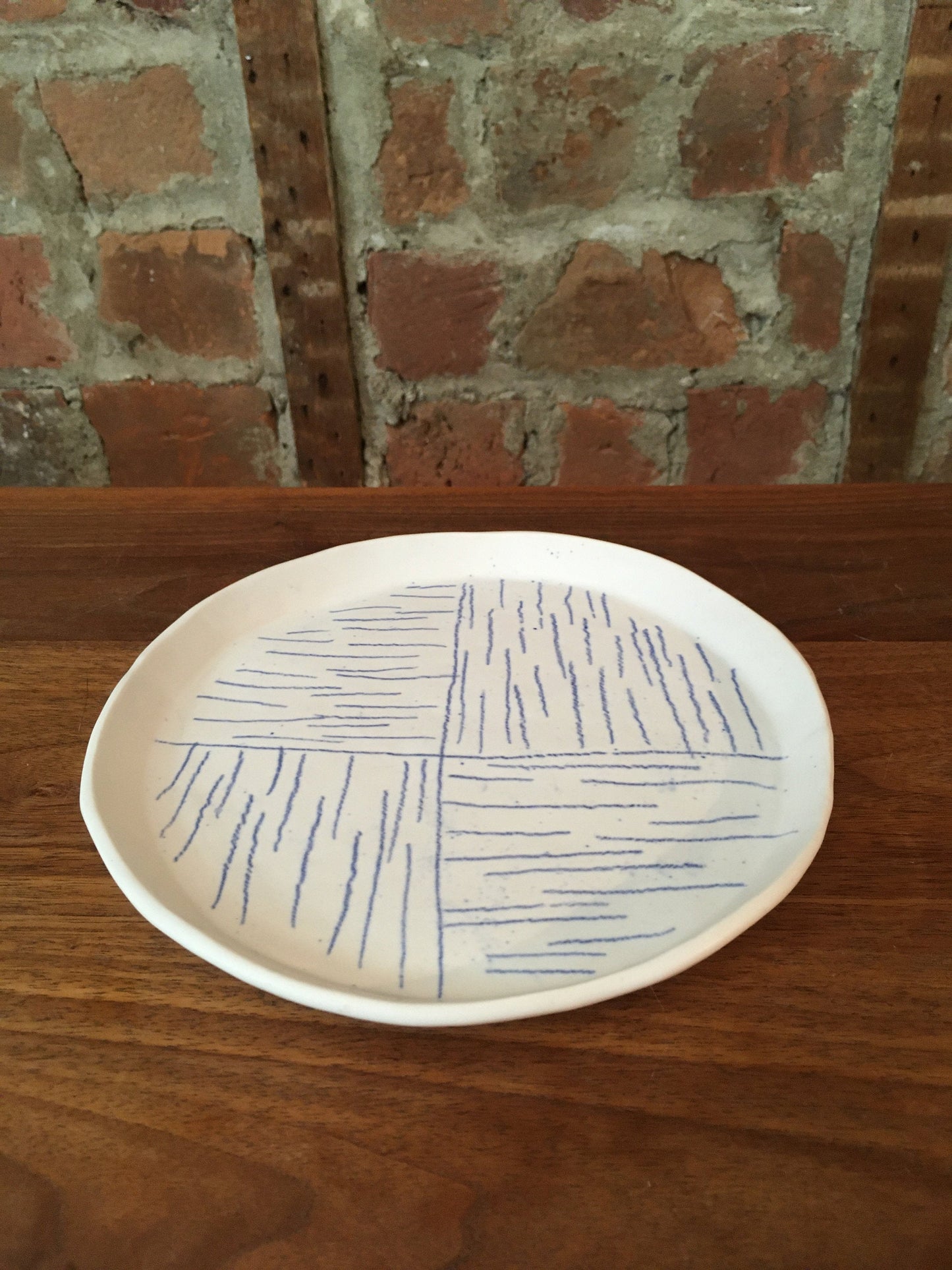 Porcelain Plate with Blue Lines in Quarters V