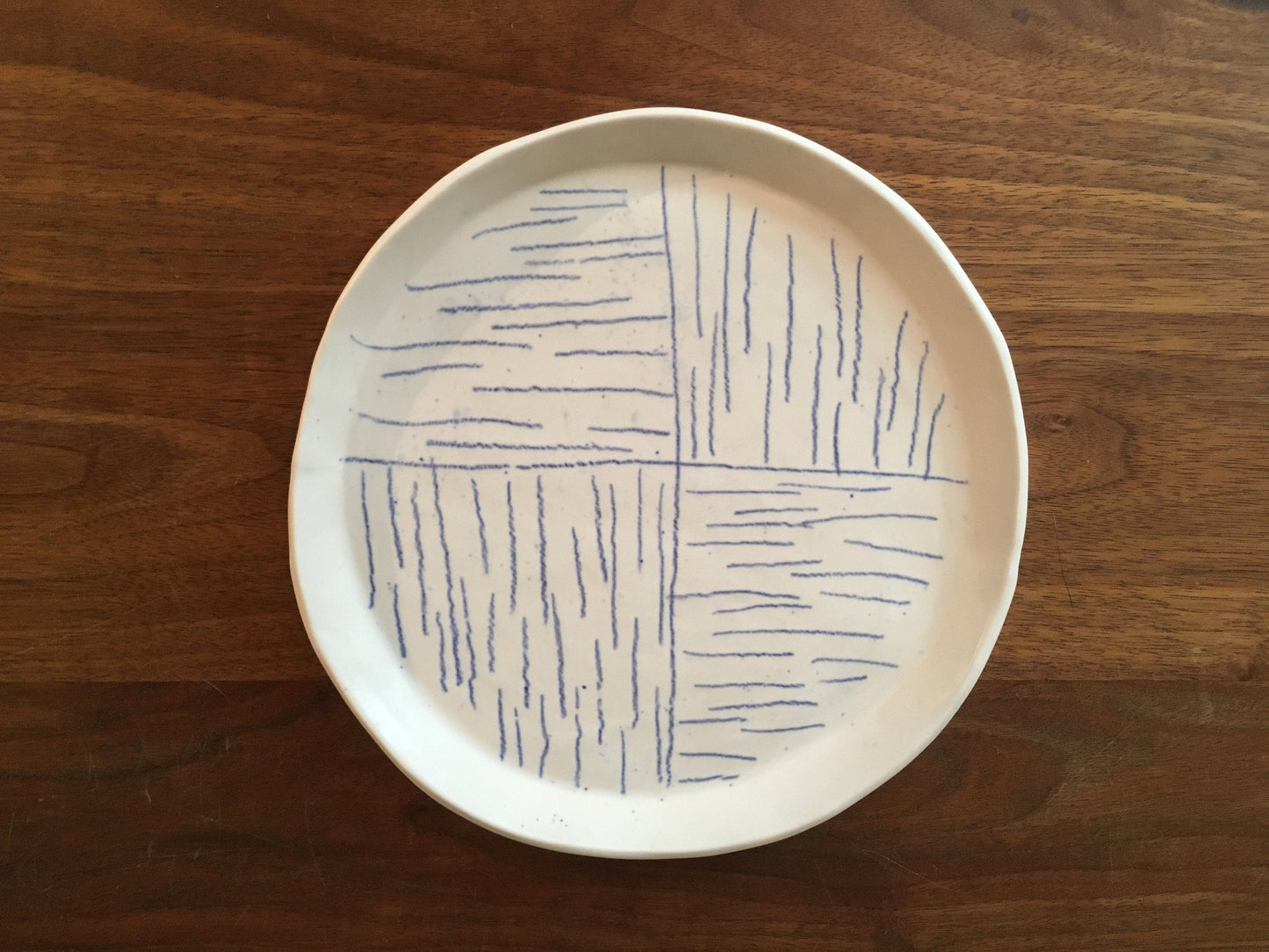 Porcelain Plate with Blue Lines in Quarters V