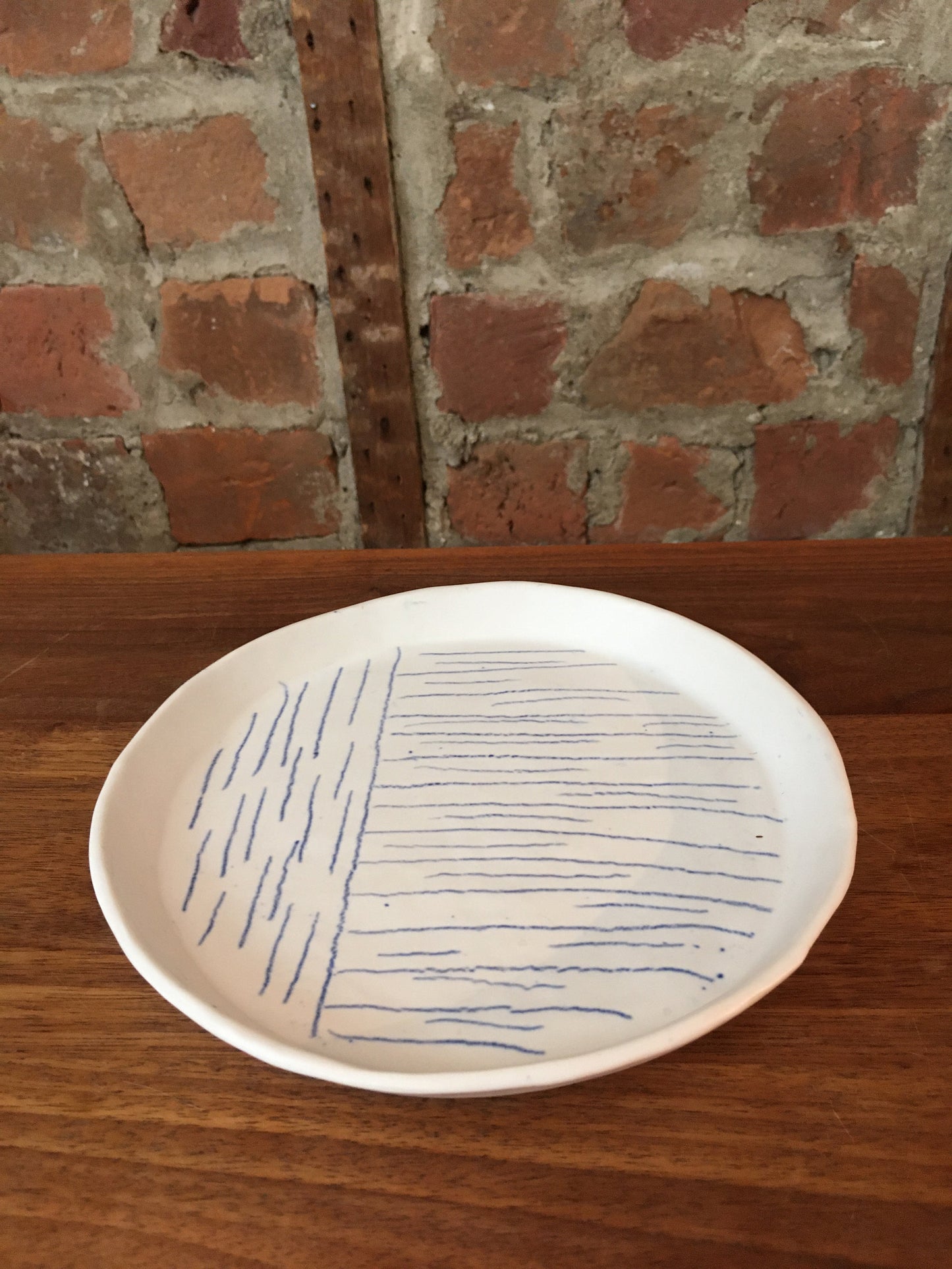 Porcelain Plate with Blue Lines I