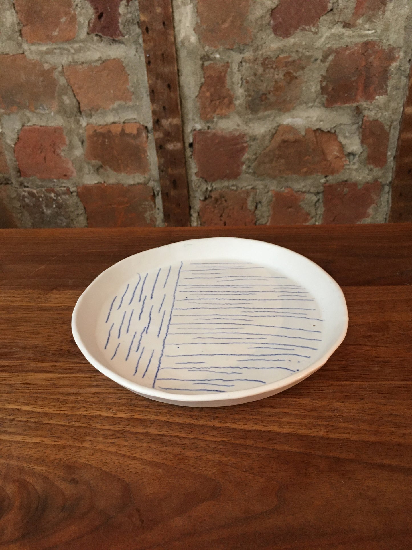 Porcelain Plate with Blue Lines I