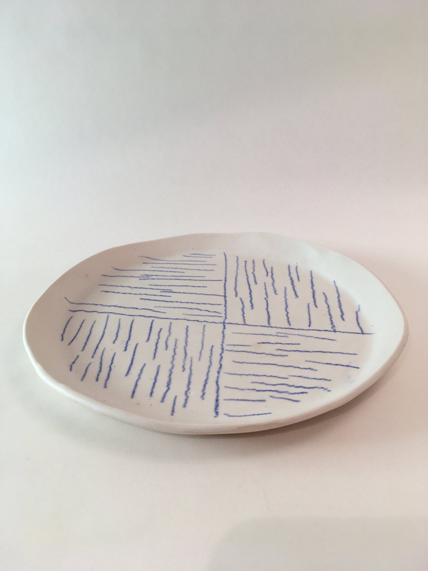 Porcelain Plate with Blue Lines in Quarters I