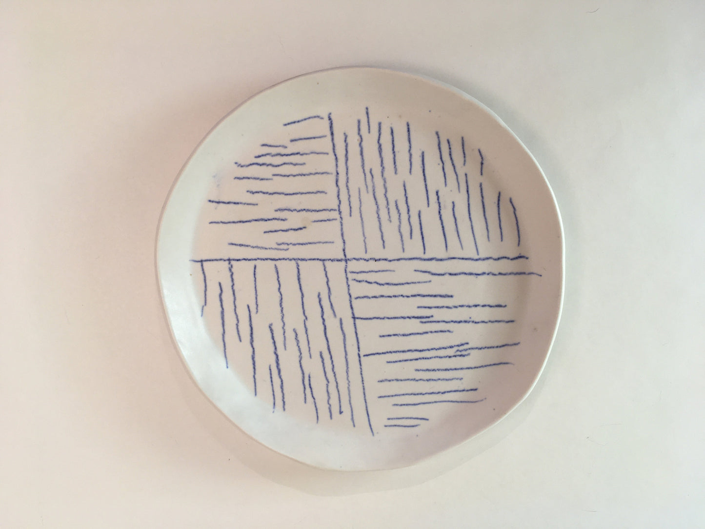 Porcelain Plate with Blue Lines in Quarters I