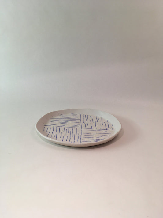 Porcelain Plate with Blue Lines in Quarters I