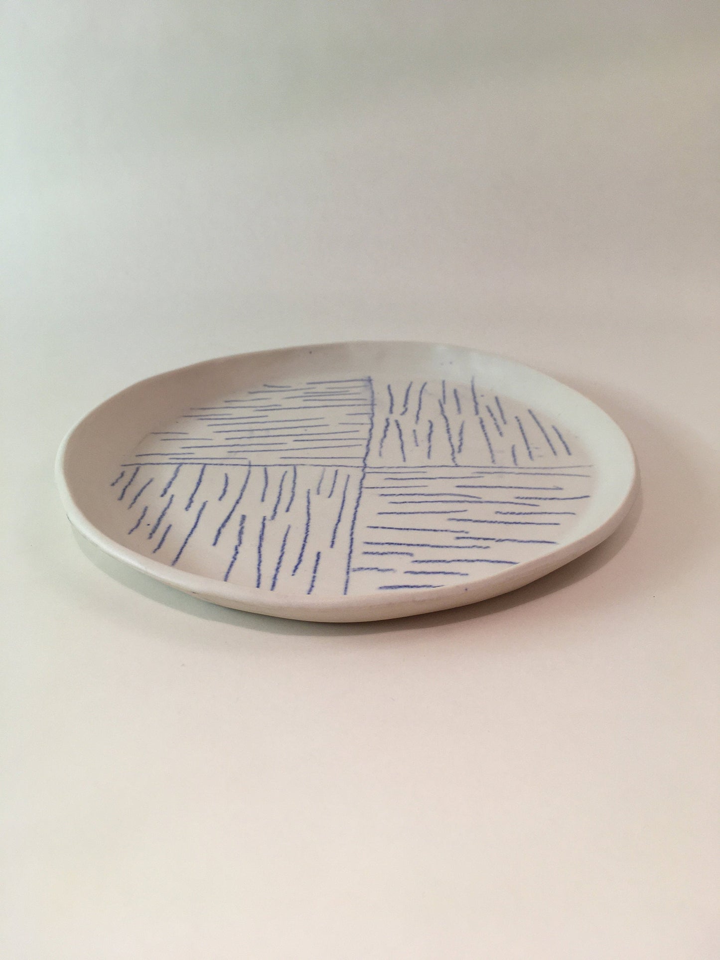 Porcelain Plate with Blue Lines in Quarters II