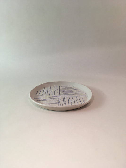 Porcelain Plate with Blue Lines in Quarters IV